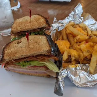 The club + pimento cheese fries! Delicious