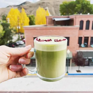 Best rose matcha latte ever enjoyed on the beautiful rooftop.