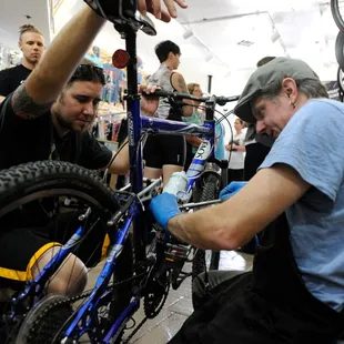 Rick working on a customer's bike.