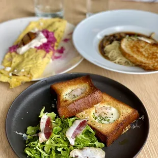 two plates of food on a table