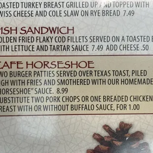 the menu of the restaurant