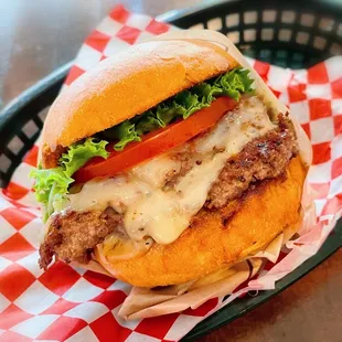 SUPER BURGER with jack cheese; no onions. Should have ordered lettuce wrap but forgot.