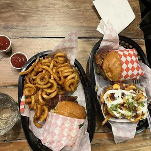 FRIED CHICKEN SANDWICH, CURLY FRIES, LOADED FRIES