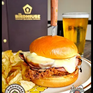 Weekly special is the Crispy Cordon Bleu Sandwich; crispy chicken breast, ham, gruyere cheese sauce, Swiss Cheese, mushrooms, brioche bun