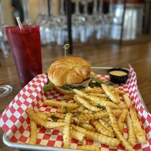 Those fries were soooo good. Chicken salad on croissant.