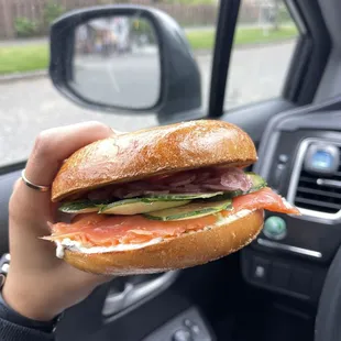 Smoked salmon bagel sandwhich