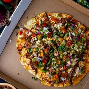 a pizza with toppings