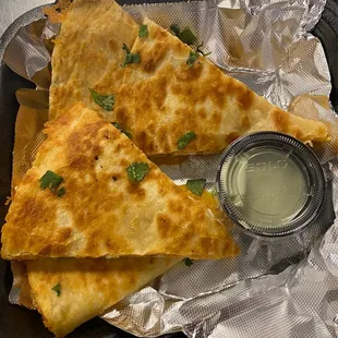 two quesadillas and a dip
