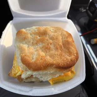 We got two go biscuit sammys to eat while fishing.  Sizeable and delicious.