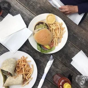 Veggie Wrap and veggie burger.