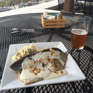 Cut throat trout special with mashed potatoes and local IPA.