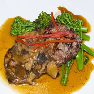 Market steak with mushrooms