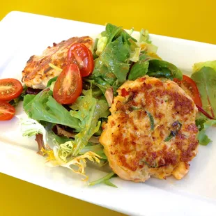 Soy-Gingered Salmon Cake Salad ($8)