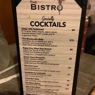 Drink menu