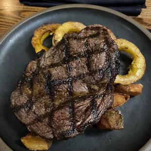 Ribeye with squash and potatoes