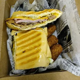 Cuban sandwich with ham croquettes.