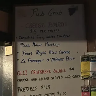 Pub grub menu