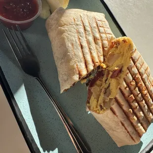 Egg/bacon and sauce burrito