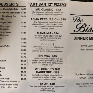 Pizza &amp; Desserts menu 7/2024