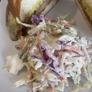 Coleslaw was warm and not flavorful