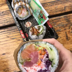 Sushi burrito and shrimp tempura roll