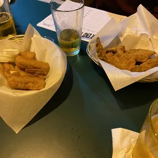 Mozarella stick and chicken tenders.