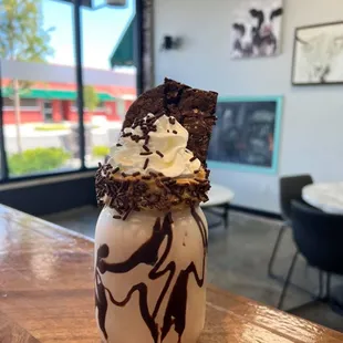 Fridays we have baked goods and our Mason Jar treats do NOT disappoint!  Try the double chocolate peanut butter brownie shake!!