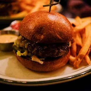 The Burger. Perfectly cooked and fries were on point.