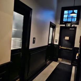 a black and white hallway