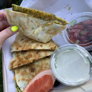 Vegan Pesto Quesadilla w/ added Field Roast Sausage