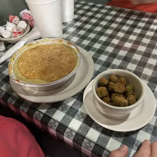Chicken pot pie with okra.
