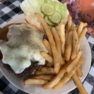 Cheese burger and fries