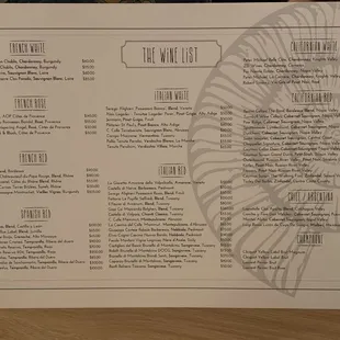 Drink menu