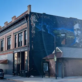 The Black Monarch view with mural of Nikola Tesla
