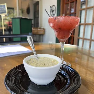 Soup and strawberry margarita--