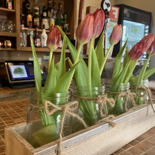 Cute spring decor at the bar