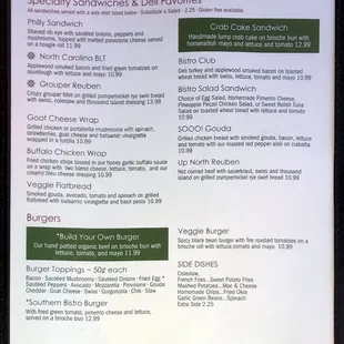 Sandwich &amp; Burger menu