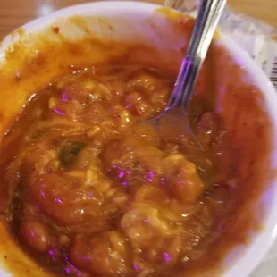 chili cup with cheese and sour cream