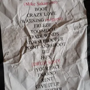 Set list from Pepper on May 21st