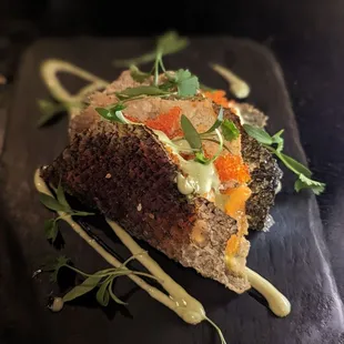 Salmon skin tacos