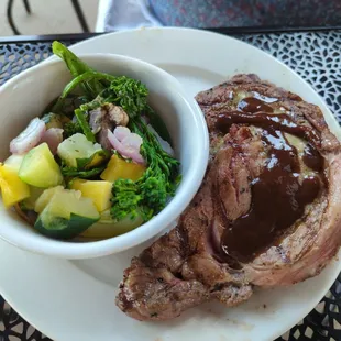Ribeye and seasonal veg.
