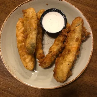 Fried pickle spear appetizer