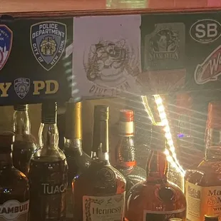 a variety of liquor bottles