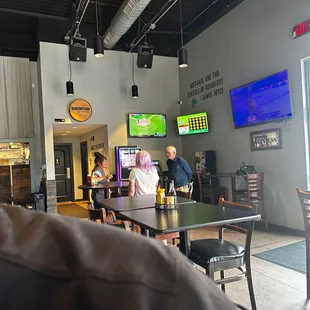 Spaced out tables, Keno, Open Lighting too.  Great stop after work too.