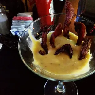 Corned Beef Cracklins in mustard sauce.  Not bad at allm