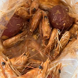 A bag of nothing but shrimp heads