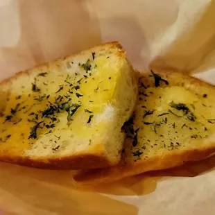 wo pieces of bread in a basket