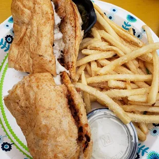 a sandwich and fries