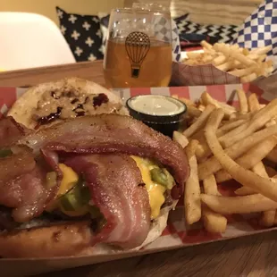 PB AND J BURGER WITH A SIDE OF TRUFFLE FRIES