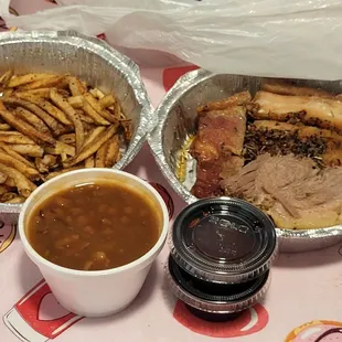 Fair fries, Beans, pork belly &amp; brisket